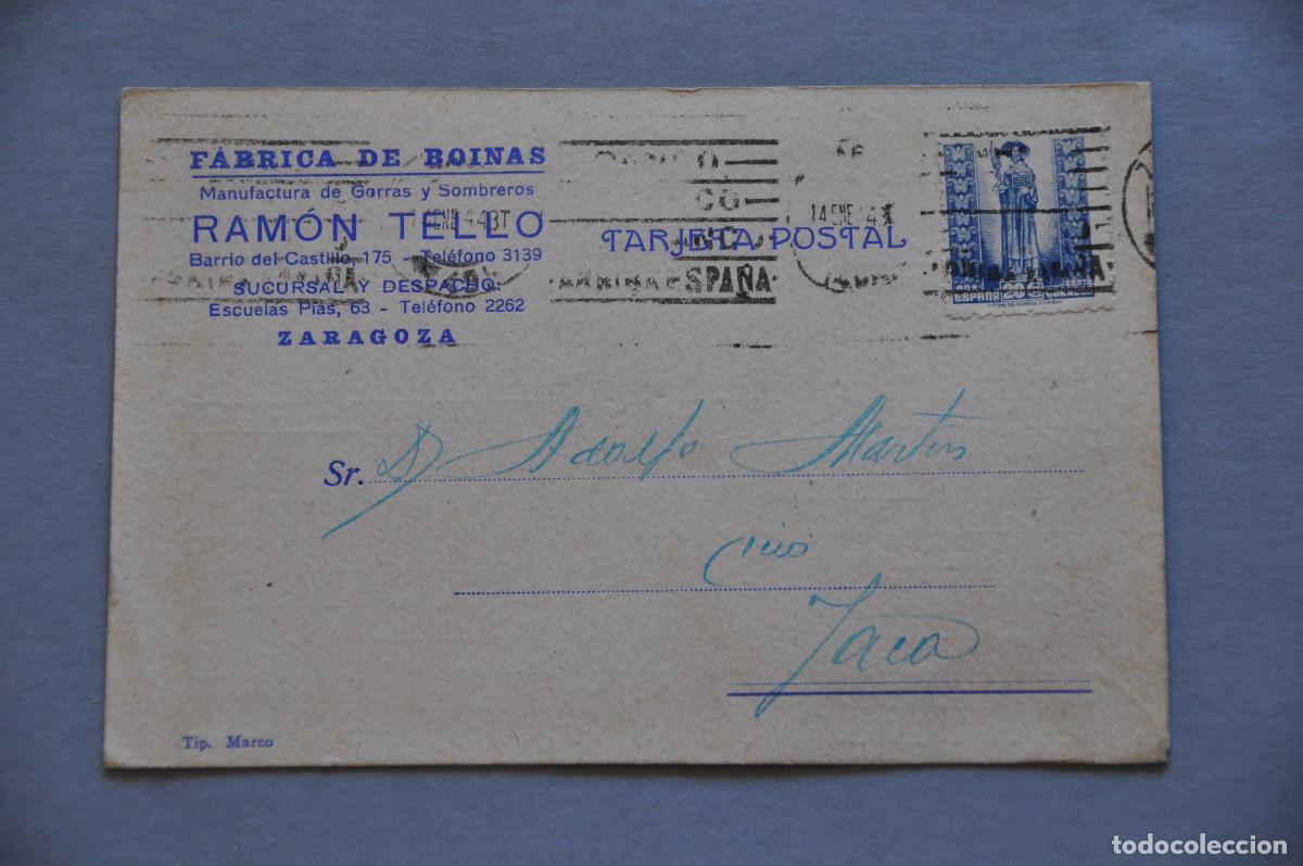 Postales: TARJETA POSTAL FACTURA DEL A&Ntilde;O 1944 - FABRICA DE BOINAS RAMON TELLO (ZARAGOZA)