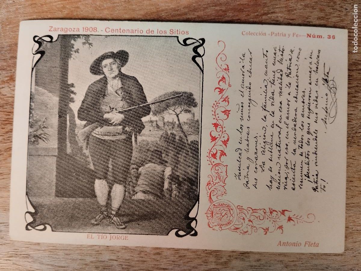 Postales: CENTENARIO DE LOS SITIOS ZARAGOZA 1908. N&ordm;36 EL TIO JORGE . COLECCI&Oacute;N PATRIA Y FE. TIP. CASA&Ntilde;AL