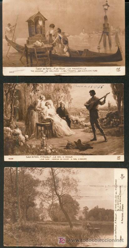 Postais: SAL&Oacute;N DE PAR&Iacute;S - LOTE DE 5 POSTALES CON SELLOS DE ALFONSO XIII - A&Ntilde;OS 1925 - 26