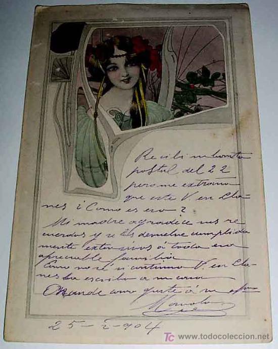 Postales: ART NOUVEAU, ART DECO, TIPO VIENES, SIN DIVIDIR - CIRCULADA EN 1904.
