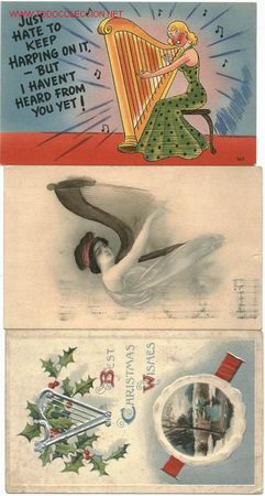 Postales: Tres postales antiguas con el arpa como protagonista - Foto 1