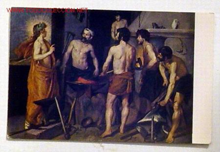 Postales: MUSEO DEL PRADO-LA FRAGUA DE VULCANO.VELAZQUEZ.No circulada,a&ntilde;o 1959.