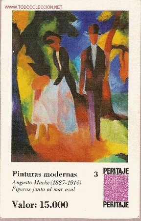 Postales: Figuras junto al mar azul de Augusto Macke. - Foto 1
