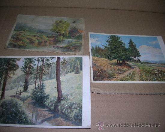 Postales: Lote de 3 viejas tarjetas postales. Sin circular, no escritas, utilizadas por un pintor.