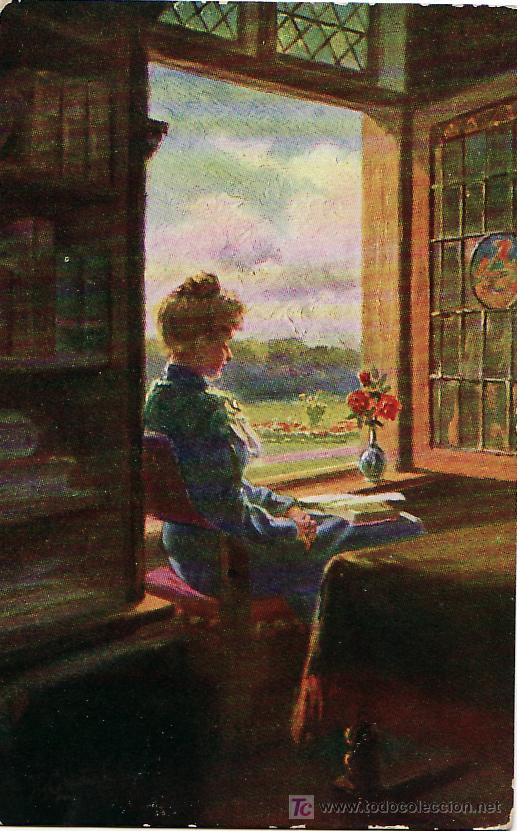Postales: Tarjeta Postal - Leyendo en la ventana - Foto 1