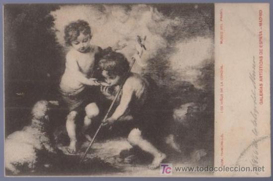 Postcards: TARJETA POSTAL ANTIGUA DE PINTORES. LOS NI&Ntilde;OS DE LA CONCHA. MUSEO DEL PRADO.