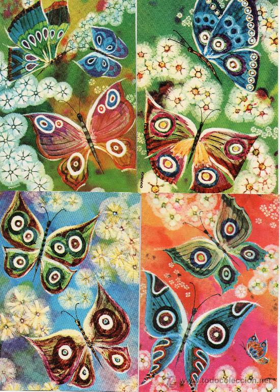Postales: mariposas - lote de coleccion de 4 postales mariposas -firma camprubi -n&ordm; 1240 - ed edicromo nuevas