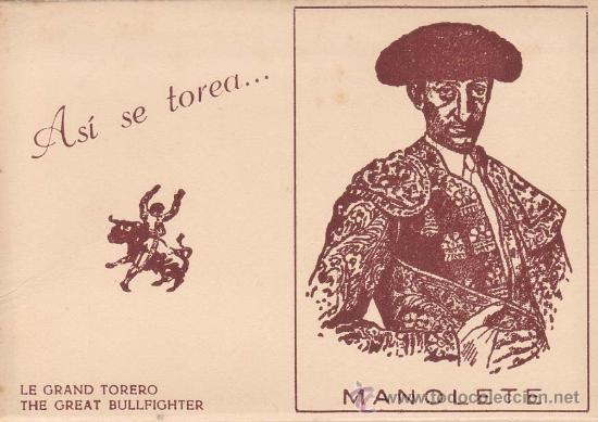 Postales: MANOLETE, LE GRAND TORERO, THE GREAT BULLFIGHTER - 12 Postales Oleogr&aacute;ficas, As&iacute; se torea.... Espa&ntilde;a