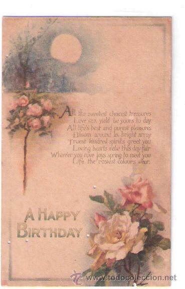 Postales: TARJETA POSTAL DE RAPHAEL TUCK & SONS. WATER COLOUR. POSTCARD 1609. A HAPPY BIRTHDAY.