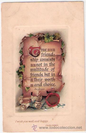 Postales: TARJETA POSTAL DE RAPHAEL TUCK & SONS. FRIENDSHIP&acute;S SCROLLS . SERES 4158. I WISH YOU WELL, AND HAPPY