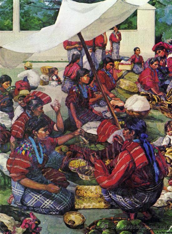 Cartoline: PATZ&Uacute;N ORIGINAL POR CARMEN PETTERSEN MUSEO IXCHEL GUATEMALA DOS SELLOS SIN MATASELLAR
