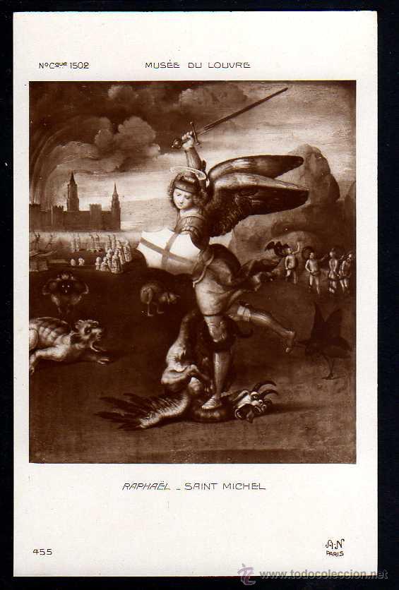 Postales: Mus&eacute;e du Louvre. Rapha&euml;l. Saint Michel. No circulada.