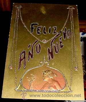 Postales: ANTIGUA POSTAL ARTE - FELIZ A&Ntilde;O NUEVO - EN RELIEVE Y CON UNA ESPECIE DE PORPURINA - NO CIRCULADA - E