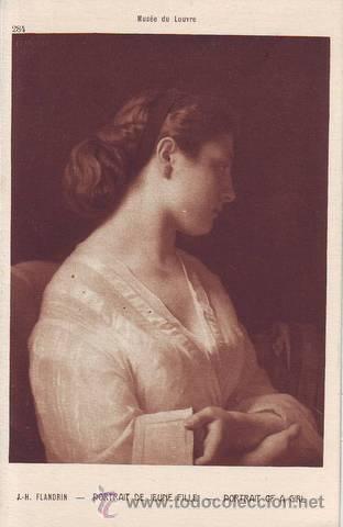 Postkarten: J.H. FLANDRIN: PORTRAIT DE JEUNE FILLE. PORTRAIT OF A GIRL. Mus&eacute;e du Louvre.