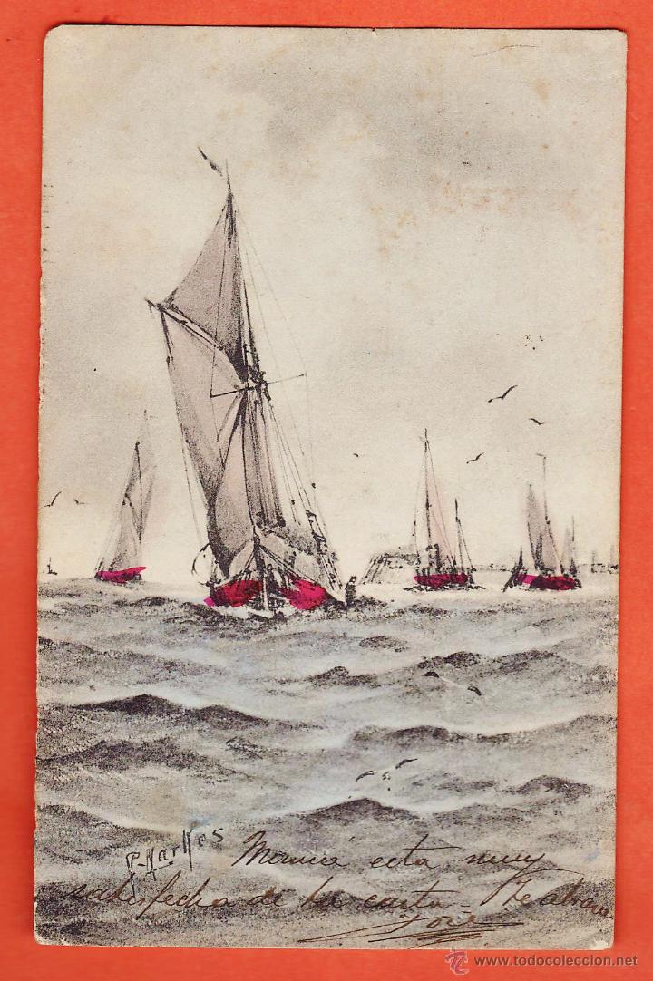 Postcards: postal - barcas / embarcaciones - pintor ilegible - escrita - principios siglo xx -