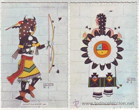 Postkarten: WO PEEN: SUN-BUFFALO DANCERS (Man & Woman). 2 postales