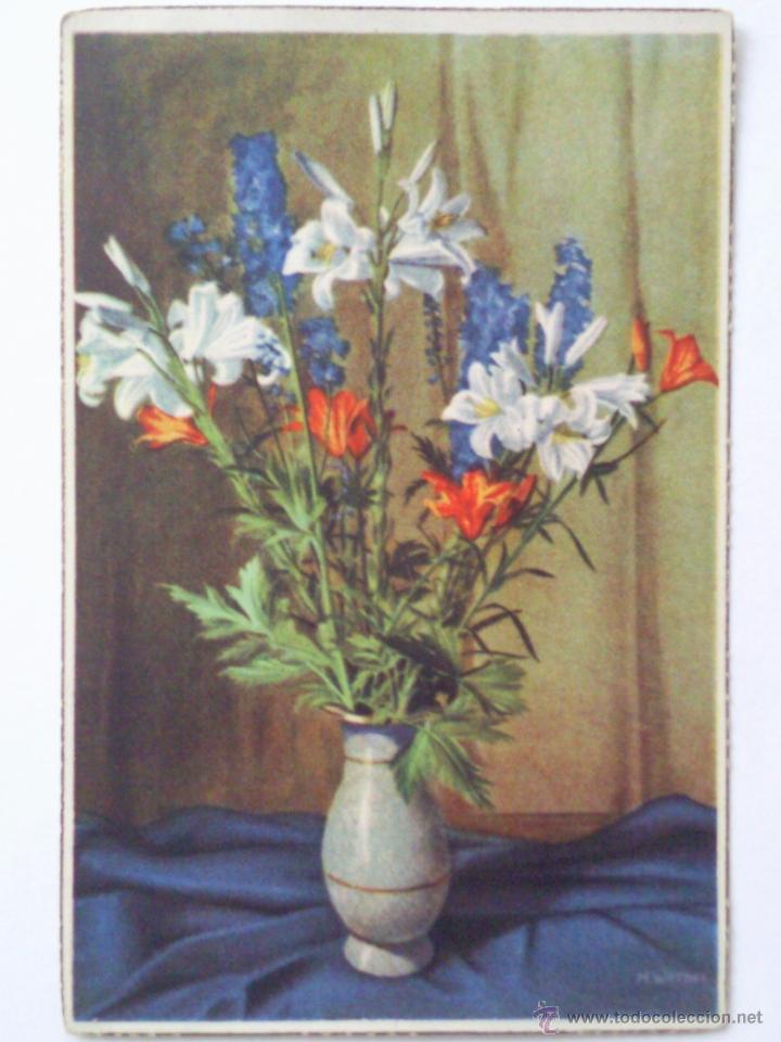 Cartoline: ANTIGUA POSTAL PINTURA, JARRON CON FLORES