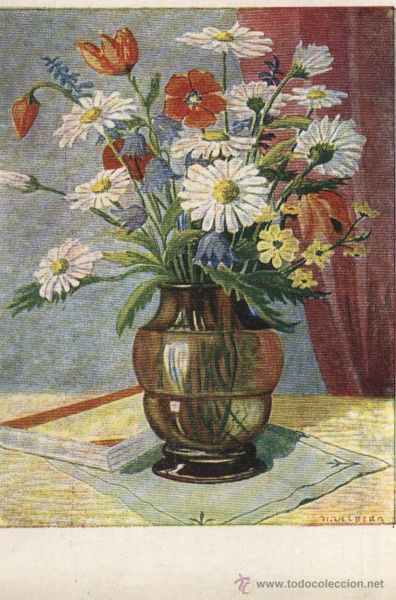 Postales: Postal : jarr&oacute;n con margaritas ; pintado con la boca por H. Ullber * ARTIS-MUTI *