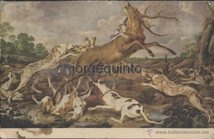 Postales: POSTAL.MUSEO DEL PRADO. 1870. PABLO VOS. CIERVO ACOSADO POR UNA JAUR&Iacute;A. EDICIONES DE ARTE OFFO.