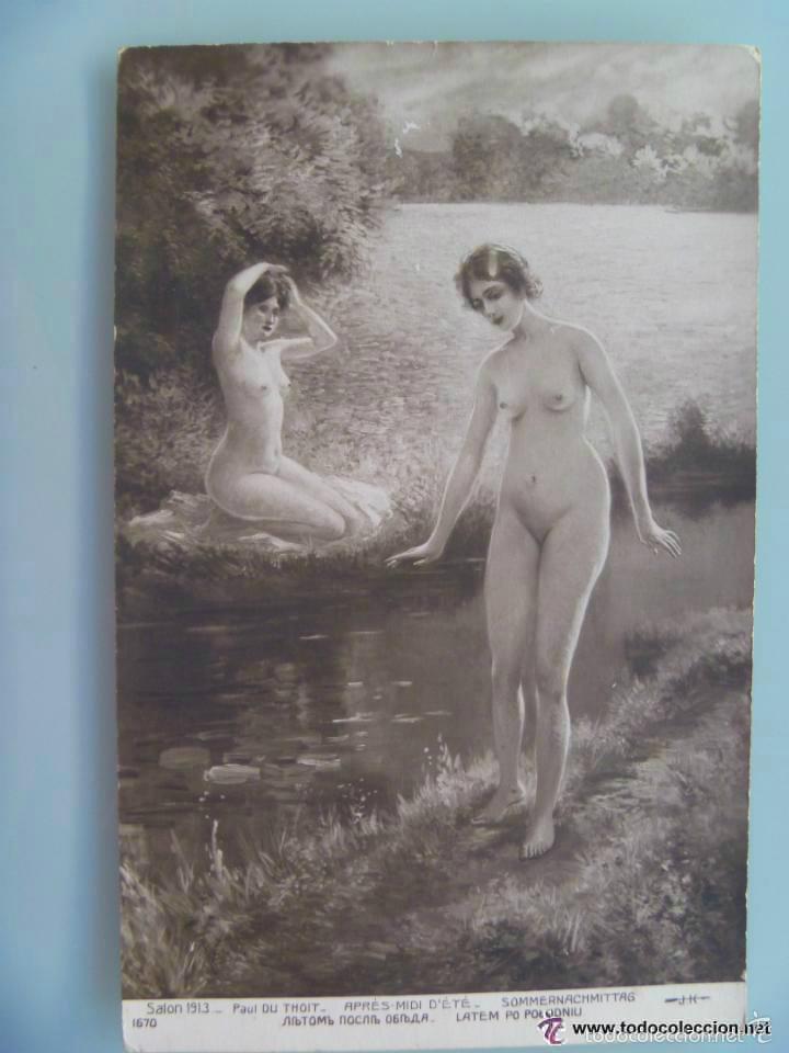 Postales: POSTAL EXTRANJERA CON DIBUJO O PINTURA DE SE&Ntilde;ORITAS DESNUDAS , 1913 .