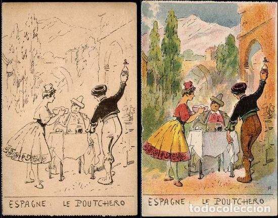 Postcards: POSTAL 2 POSTALES ESPA&Ntilde;A EL PUCHERO ESPAGNE LE POUTCHERO . BOURGEOIS AINE CA A&Ntilde;O 1910.