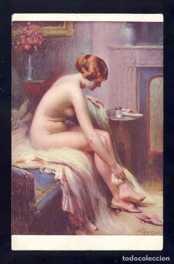 Postales: Postal de arte: Pintura de Enjolras. Desnudo. Salon de Paris num. 63