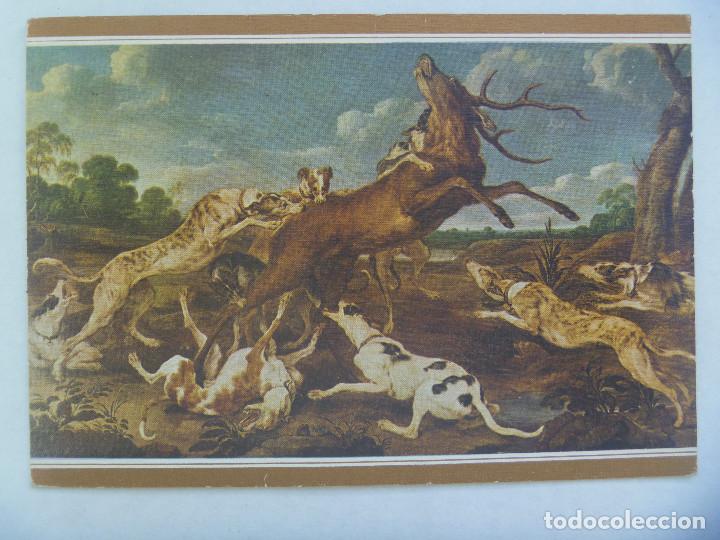 Postales: POSTAL DE CUADRO DE PAUL DE VOS : CIERVO ACOSADO POR LA JAURIA . MUSEO DEL PRADO. A&Ntilde;OS 60
