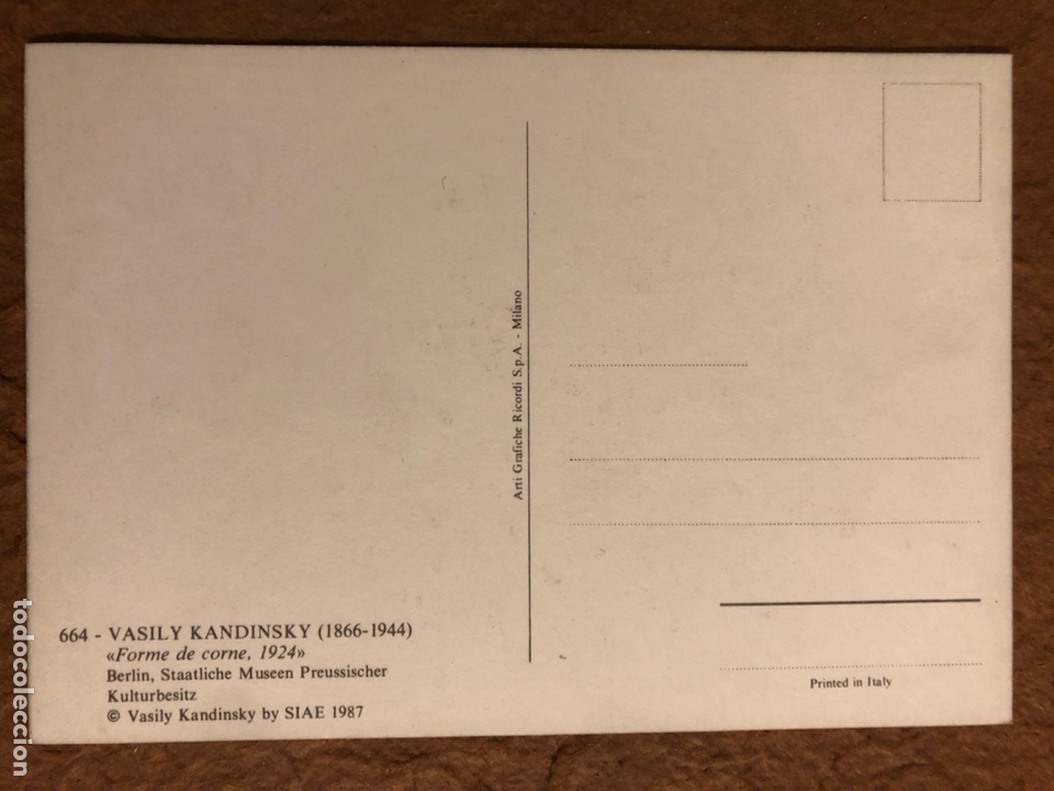 Postales: VASILY KANDINSKY &ldquo;FORME DE CORNE, 1924&rdquo;. POSTAL SIN CIRCULAR BY S.I.A.E 1987. - Foto 2