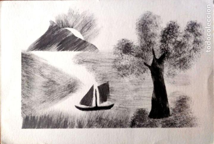 Postcards: Pintura: Barco en paisaje. Nueva. Blanco/Negro