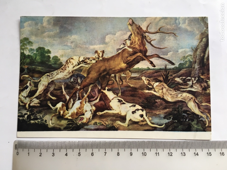 Postales: P. VOS. CIERVO ACOSADO POR LA JAUR&Iacute;A. MUSEO DEL PRADO. EDICIONES DE ARTE OFFO.