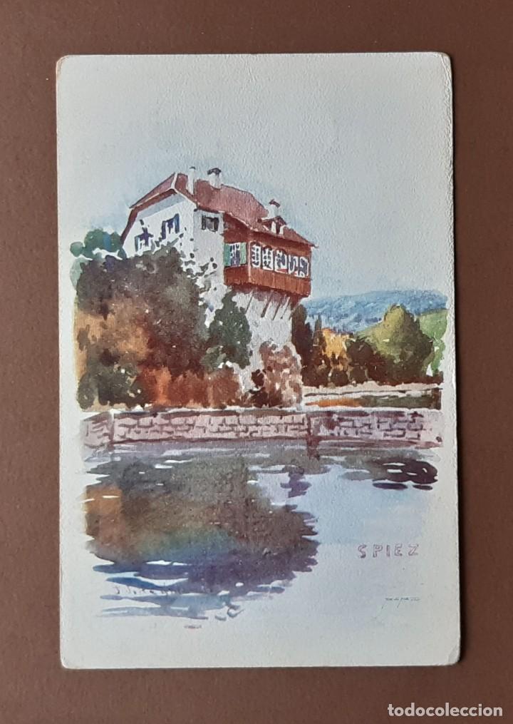 Postcards: POSTAL LAGO THUN. SPIEZ. SUIZA. VOUGA & CIE GEN&Eacute;VE. CROMOGRABADO MAURICE REYMOND. NO CIRCULADA.