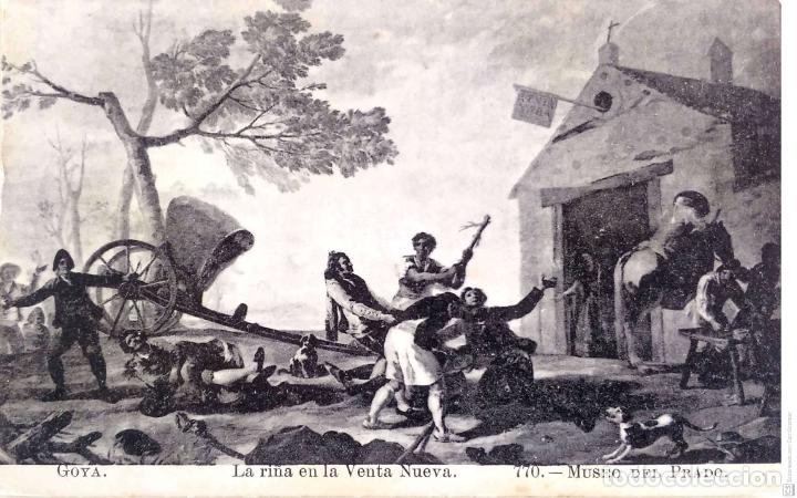 Postales: Ri&ntilde;a en la Venta Nueva de Goya. 770 museo del Prado. Nueva. Blanco/Negro. Dorso con se&ntilde;ales de haber