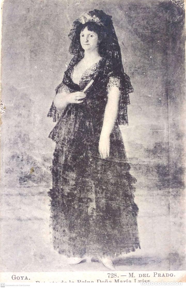 Postales: Retrato de la reina Do&ntilde;a Mar&iacute;a Luisa de Goya. 728 Museo del Prado. Nueva. Blanco/Negro. Dorso con se