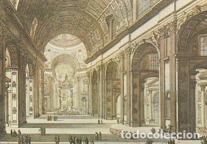 Postales: Antigua postal de una pintura de una galer&iacute;a o nave barroca. Sin m&aacute;s datos.