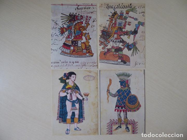 Postales: Lote de 4 postales con dioses y reyes aztecas - M&eacute;xico - Biblioteca Nacional de Par&iacute;s
