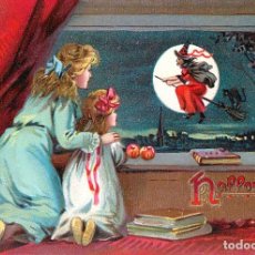Cartoline: POSTAL DE HALLOWE'EN. TWO GIRLS LOOK OUT WINDOW TO SEE A WITCH. TEMA: HALLOWEEN, BRUJA, RAPHAEL TUCK