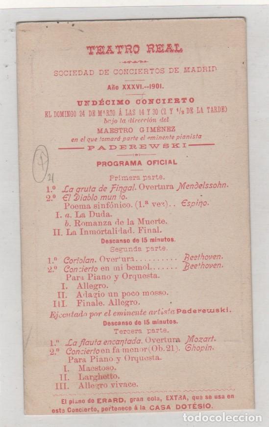 Postales: Teatro Real Programa 1901 . Recuerdo Paderewski, casa Dot&eacute;sio. - Foto 2