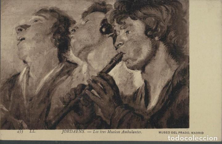 Postales: Publicidad Palomeque. Postal circulada. Jordaens Los tres m&uacute;sicos ambulantes. Museo del Prado