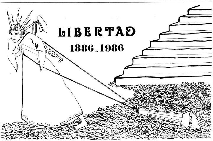 Postais: Libertad 1886-1986 - Dibujo de Madmo - Postal con Aut&oacute;grafo del autor - 49/300 ejem. - 150x105mm