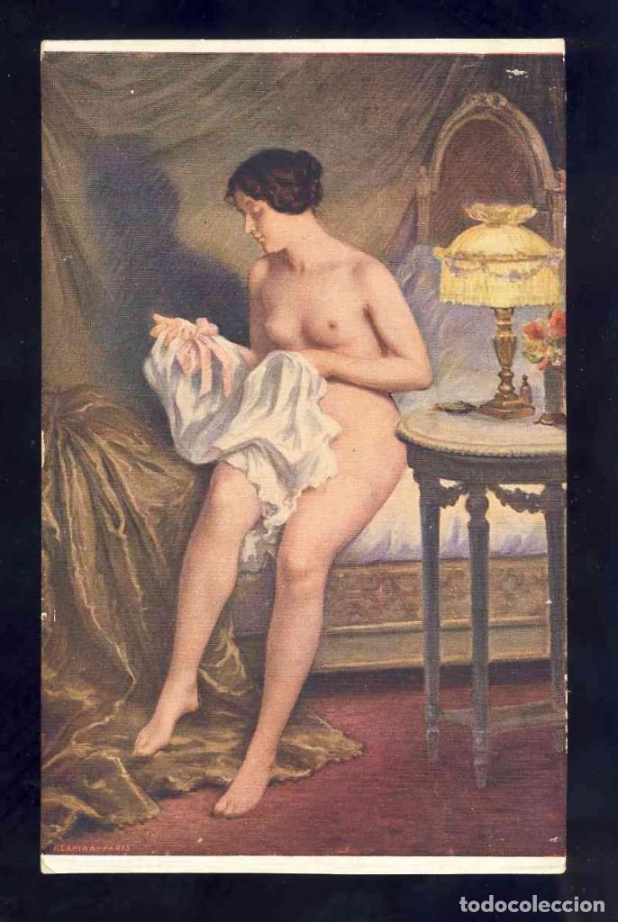 Postcards: Postal de arte: Pintura de Scalbert. Desnudo (Salon de Paris)