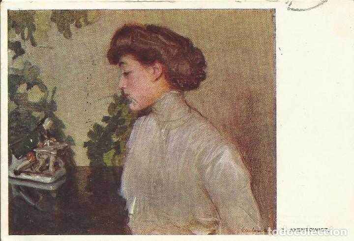 Cartoline: Teodor Axentowicz. 1910. Dama. 9x14 cm. Escrita con sello. Postal.
