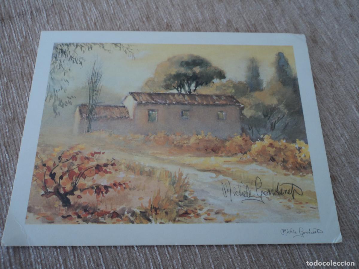 Postais: G22, art et eau postale, aquarelle de MICHELE GONDINET, circulada 1990, 18 x 13,5 cm