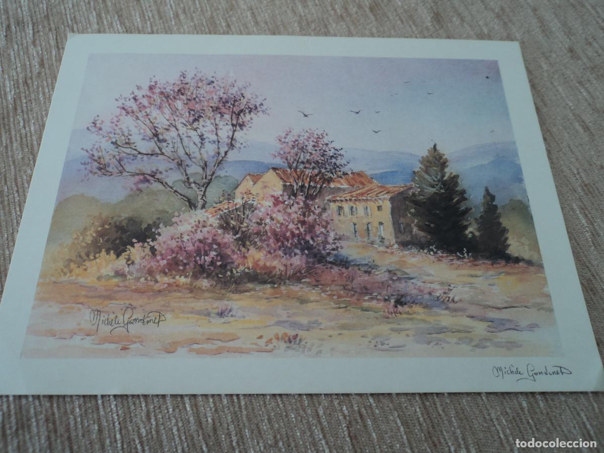 Postais: G11, art et eau postale, aquarelle de MICHELE GONDINET, circulada 1990, 18 x 13,5 cm
