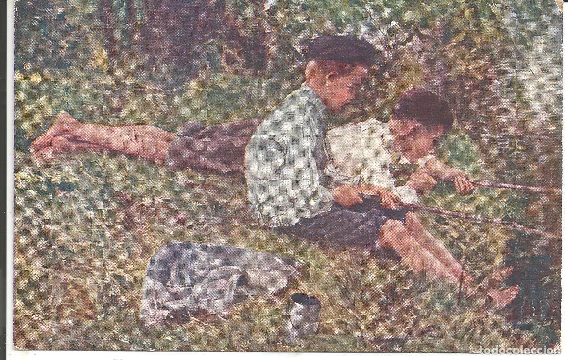Postales: POSTAL *PEQUE&Ntilde;OS PESCADORES* - JONES PIN. - ED. ANDRES MIR N&ordm; 12 - CIRCULADA 1919