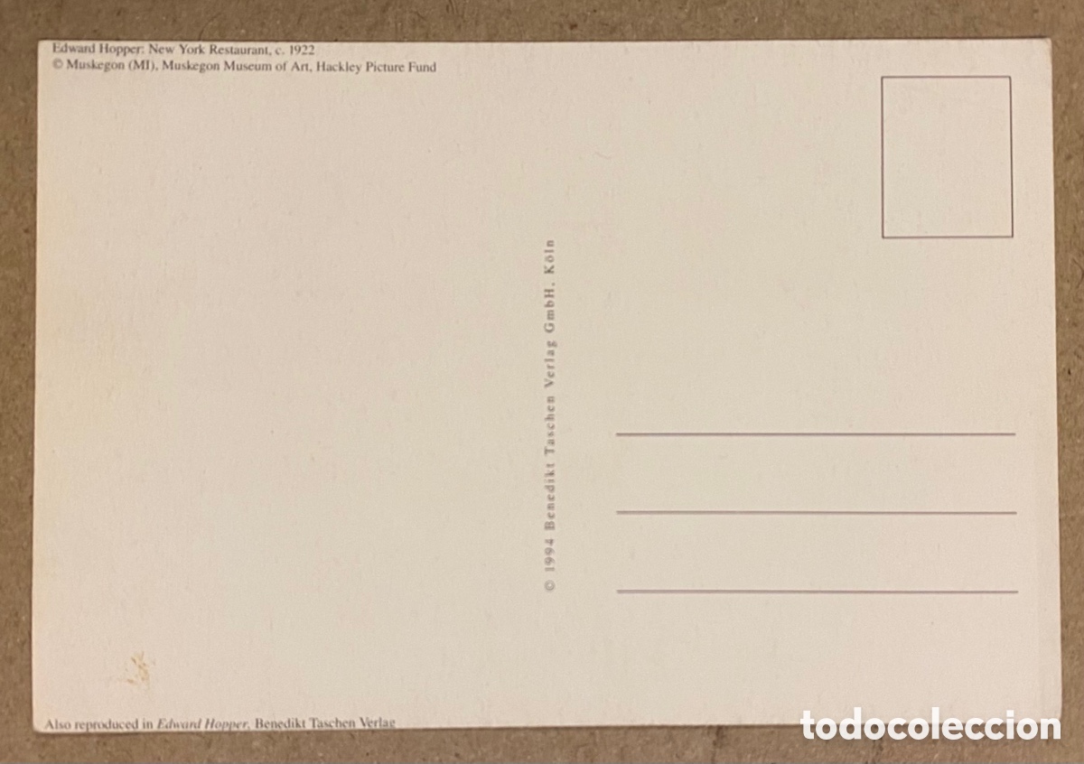 Postales: EDWARD HOPPER &ldquo;NEW YORK RESTURANT&rdquo;. POSTAL SIN CIRCULAR. - Foto 2