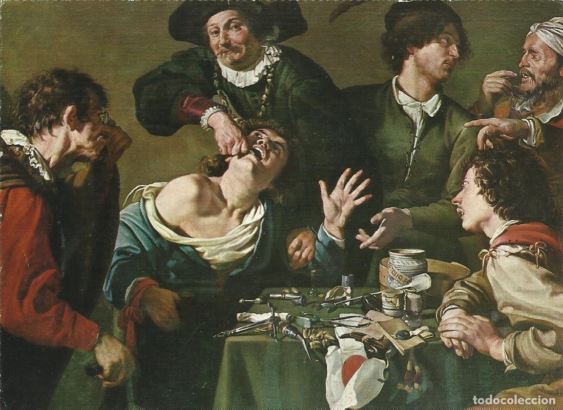 Postales: El dentista. Escena barroca. 15x10 cm. 1958. Postal.