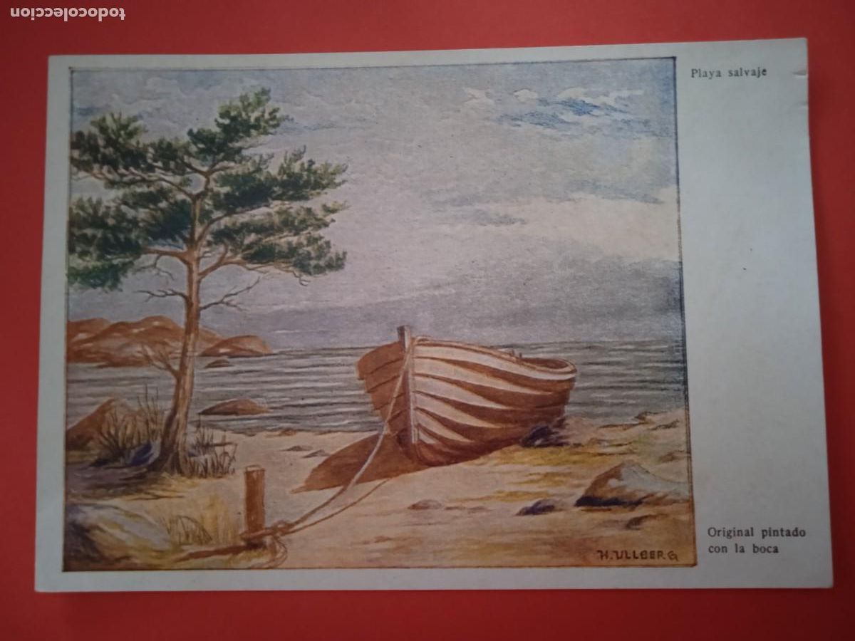 Postales: PLAYA SALVAJE, N&ordm; 1105 - ORIGINAL PINTADO CON LA BOCA POR H. ULLBERG.