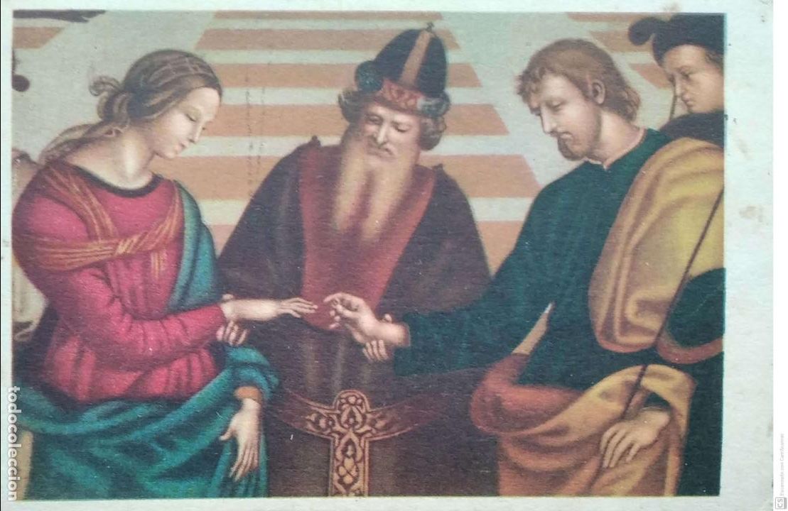 Cartes Postales: Desposorios de la Virgen por Rafael sanzio. Pinacoteca de Breda/Mil&aacute;n. Ediciones Col&oacute;n. Usada. Color