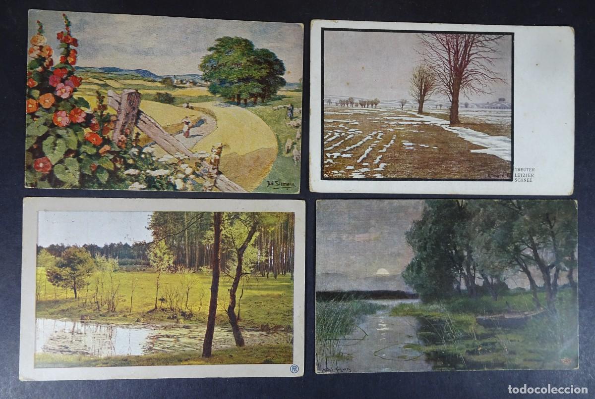 Postales: LOTE DE 4 ANTIGUAS POSTALES CPA, ARTE, PAISAJES, CUADROS, VER FOTOS
