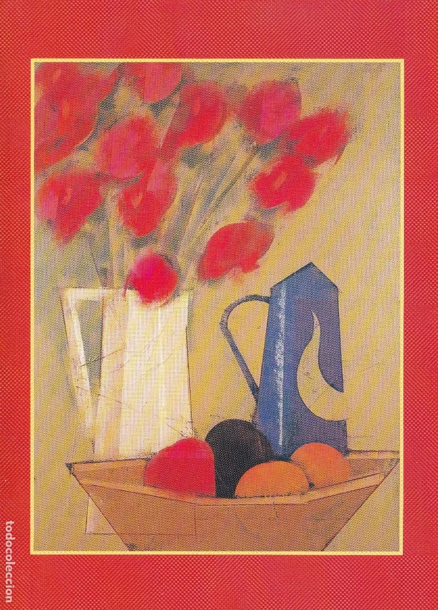 Postkarten: TARJETA D&Iacute;PTICO UNICEF. N&ordm; 9274. CARLOS SCLIAR. CUBO CON FRUTAS, TETERA Y FLORES
